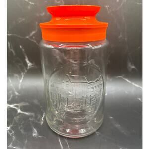 Maxwell House Coffee Anchor Hocking Glass Jar w/ Embossed Wharf Orange Lid 70’s